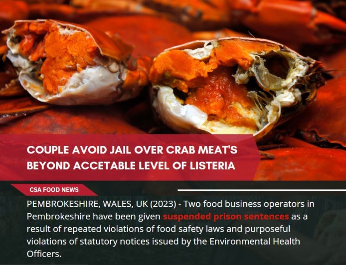 Couple avoid jail over crab meat's beyond accetable level of listeria